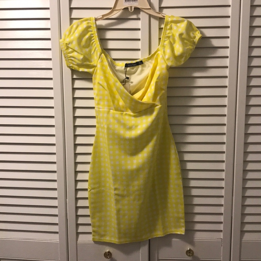 1 left! NWT yellow gingham Bardot mini dress - Picture 3 of 4